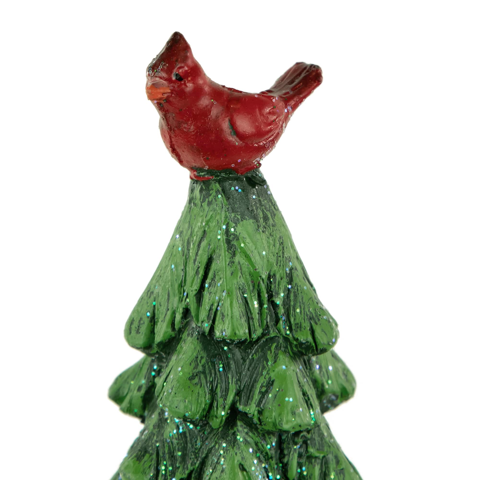 14.5" Green & Red Glittered with Red Cardinals Decoration Christmas Tree